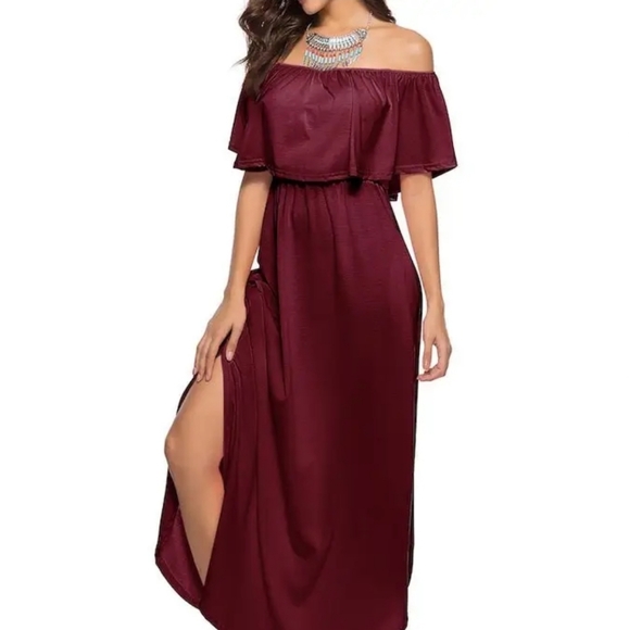 RED OFF SHOULDER DRESS - Picture 1 of 1